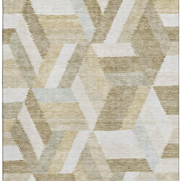 HomeRoots 8' Modern Tan and Ivory Geometric Area Rug - Washable, Stain Resistant, UV Protected for Style & Durability 692458