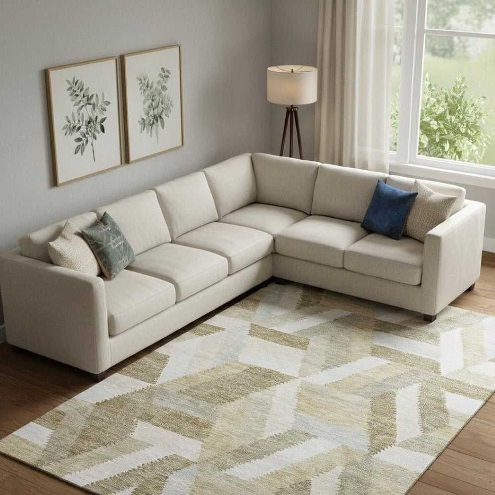 HomeRoots 9' X 12' Stylish Tan Ivory Brown Geometric Washable Area Rug with UV Protection for Busy Homes 692459