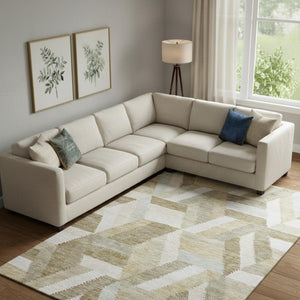 HomeRoots 9' X 12' Stylish Tan Ivory Brown Geometric Washable Area Rug with UV Protection for Busy Homes 692459