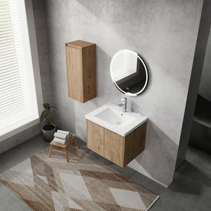 English Elm 24" Wall-Mounted Bathroom Vanity Set With Resin Sink & Side Cabinet – Soft-Close Doors, Modern Design W999S00217