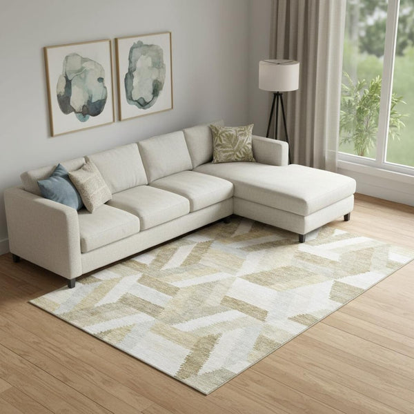 HomeRoots 10' X 14' Tan Ivory & Brown Geometric Area Rug - Washable, UV-Protected & Ideal for Busy Homes! 692460