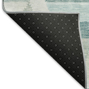 HomeRoots 5' X 8' Geometric Area Rug in Teal, Ivory & Gray - Washable, UV-Protected, Durable for Homes 692462