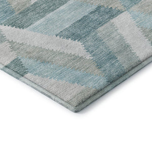 HomeRoots 5' X 8' Geometric Area Rug in Teal, Ivory & Gray - Washable, UV-Protected, Durable for Homes 692462