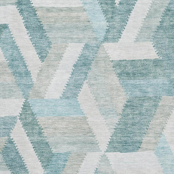 HomeRoots 5' X 8' Geometric Area Rug in Teal, Ivory & Gray - Washable, UV-Protected, Durable for Homes 692462
