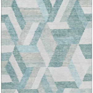 HomeRoots 5' X 8' Geometric Area Rug in Teal, Ivory & Gray - Washable, UV-Protected, Durable for Homes 692462