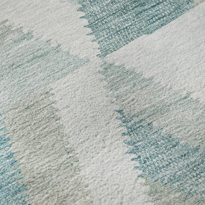 HomeRoots 8' X 8' Teal Ivory and Gray Geometric Washable Round Rug - Durable, Stylish, UV Protected for Homes 692463
