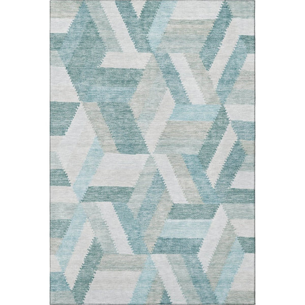 HomeRoots 8' Teal Ivory and Gray Geometric Area Rug - Washable, UV-Protected, Stylish for High-Traffic Spaces 692464