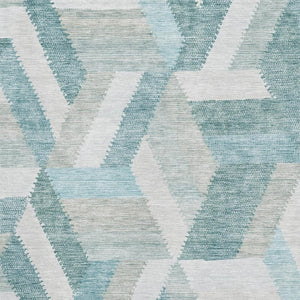 HomeRoots 9' X 12' Teal, Ivory & Gray Geometric Washable Area Rug – Family-Friendly, UV-Protected Comfort! 692465