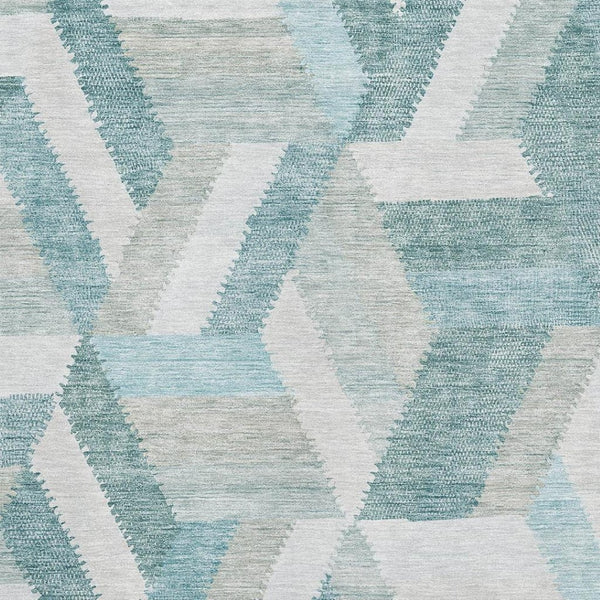 HomeRoots 9' X 12' Teal, Ivory & Gray Geometric Washable Area Rug – Family-Friendly, UV-Protected Comfort! 692465