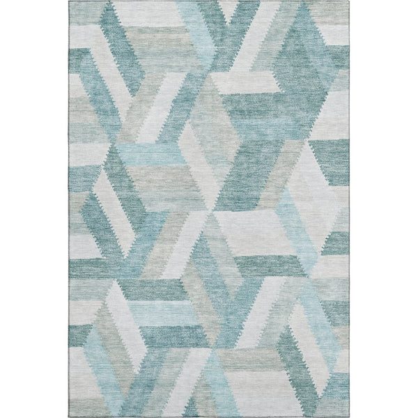 HomeRoots 10' X 14' Stylish Teal Ivory Gray Geometric Washable Area Rug with UV Protection for Modern Spaces 692466