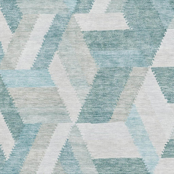 HomeRoots 10' X 14' Stylish Teal Ivory Gray Geometric Washable Area Rug with UV Protection for Modern Spaces 692466