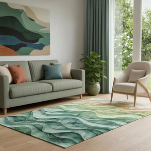 HomeRoots 5' X 8' Vibrant Teal, Peach & Lime Abstract Area Rug – Washable, UV Protected, Durable & Stylish 692468