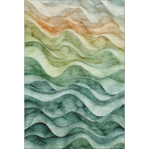 HomeRoots 5' X 8' Vibrant Teal, Peach & Lime Abstract Area Rug – Washable, UV Protected, Durable & Stylish 692468