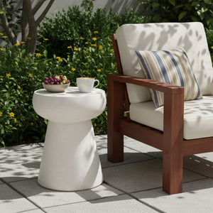 English Elm U_style Sculptural Mushroom Pedestal Table Travertine Mgo Stone Look Patio Accent Beige N711P422070K