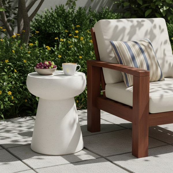English Elm U_style Sculptural Mushroom Pedestal Table Travertine Mgo Stone Look Patio Accent Beige N711P422070K