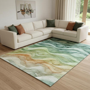 HomeRoots 8' Vibrant Teal, Peach & Lime Green Abstract Area Rug - Washable, UV Protected for High-Traffic Spaces 692470