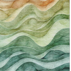 HomeRoots 8' Vibrant Teal, Peach & Lime Green Abstract Area Rug - Washable, UV Protected for High-Traffic Spaces 692470
