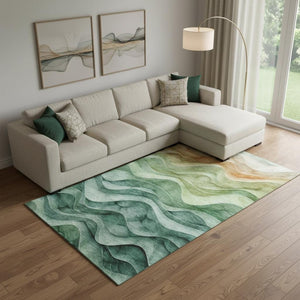 HomeRoots 9' X 12' Teal, Peach & Lime Green Abstract Area Rug - Stylish, Washable, UV-Protected & Durable! 692471