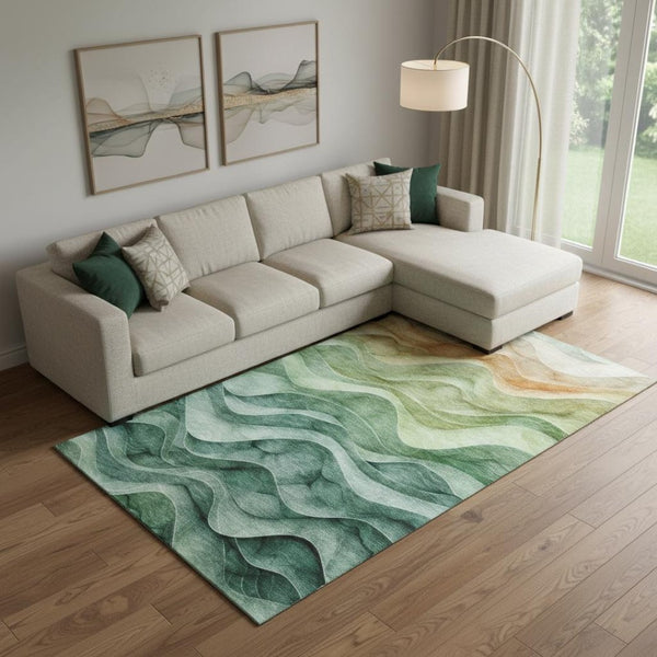 HomeRoots 9' X 12' Teal, Peach & Lime Green Abstract Area Rug - Stylish, Washable, UV-Protected & Durable! 692471