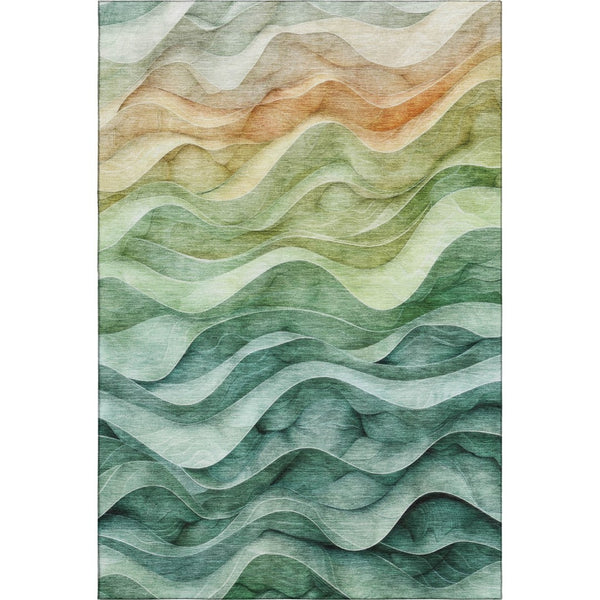HomeRoots 9' X 12' Teal, Peach & Lime Green Abstract Area Rug - Stylish, Washable, UV-Protected & Durable! 692471