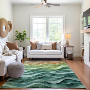 HomeRoots 9' X 12' Teal, Peach & Lime Green Abstract Area Rug - Stylish, Washable, UV-Protected & Durable! 692471