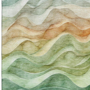 HomeRoots 9' X 12' Teal, Peach & Lime Green Abstract Area Rug - Stylish, Washable, UV-Protected & Durable! 692471
