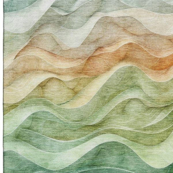 HomeRoots 9' X 12' Teal, Peach & Lime Green Abstract Area Rug - Stylish, Washable, UV-Protected & Durable! 692471
