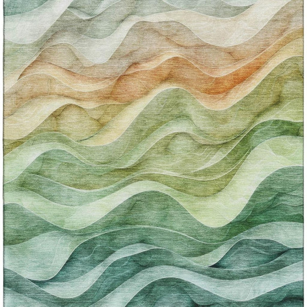 HomeRoots 9' X 12' Teal, Peach & Lime Green Abstract Area Rug - Stylish, Washable, UV-Protected & Durable! 692471