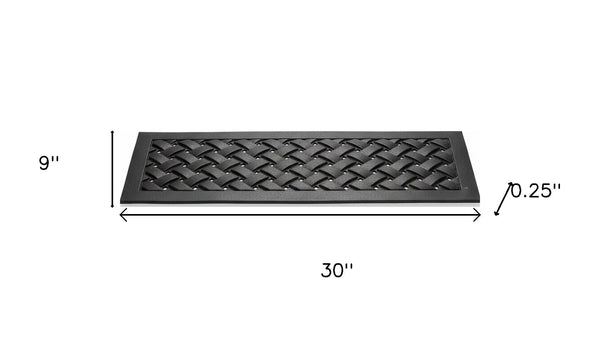 HomeRoots Set of Six Black Lattice Rubber Stair Treads for Safety, Style, and High-Traffic Durability Indoors/Outdoors 692473
