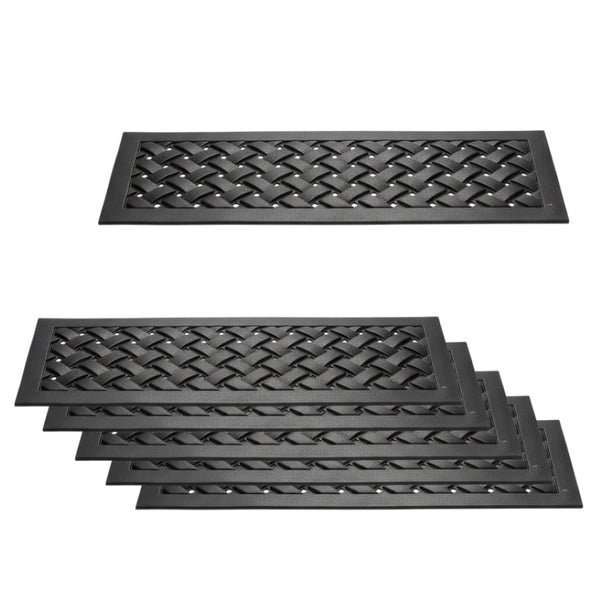 HomeRoots Set of Six Black Lattice Rubber Stair Treads for Safety, Style, and High-Traffic Durability Indoors/Outdoors 692473
