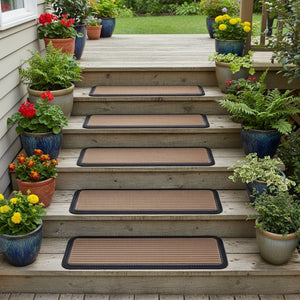 HomeRoots Set of Six Non-Slip Black and Natural Polypropylene Rubber Stair Treads for Safety and Style 692474