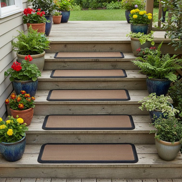 HomeRoots Set of Six Non-Slip Black and Natural Polypropylene Rubber Stair Treads for Safety and Style 692474