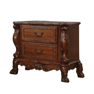 HomeRoots 31" Brown Wood Carved Nightstand - Elegant Two Drawer Design with Scrollwork for Versatile Bedroom Charm 692475