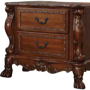 HomeRoots 31" Brown Wood Carved Nightstand - Elegant Two Drawer Design with Scrollwork for Versatile Bedroom Charm 692475