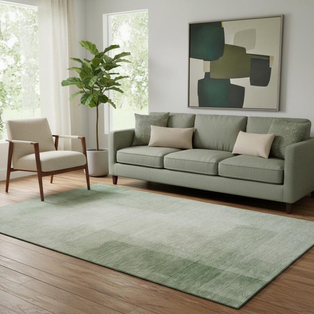 HomeRoots 5' Artichoke Green & Ivory Geometric Washable Area Rug – UV Protected, Durable & Stain-Resistant Design 692477
