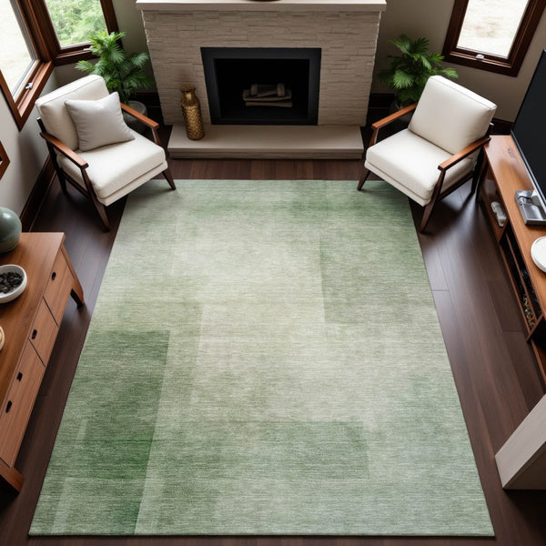 HomeRoots 5' Artichoke Green & Ivory Geometric Washable Area Rug – UV Protected, Durable & Stain-Resistant Design 692477