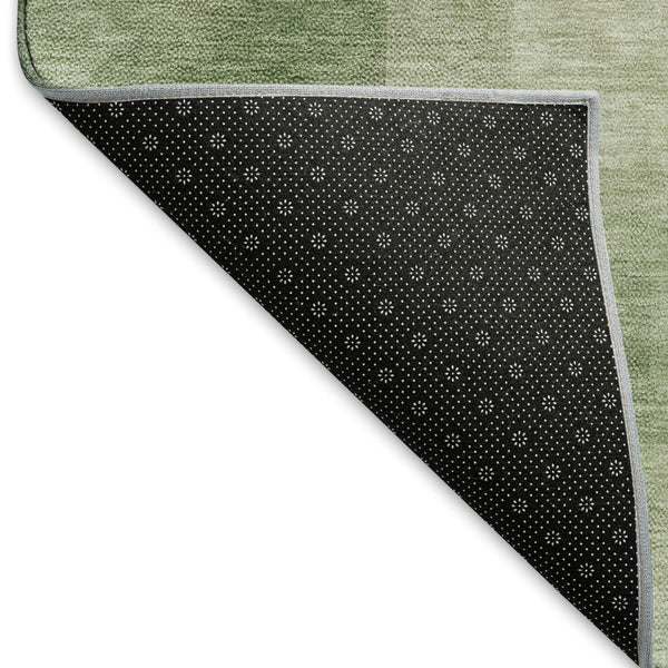 HomeRoots 5' Artichoke Green & Ivory Geometric Washable Area Rug – UV Protected, Durable & Stain-Resistant Design 692477
