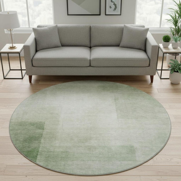 HomeRoots 8' Artichoke Green & Ivory Geometric Washable Round Rug – Durable, Stylish, UV Protected & Easy Care 692478