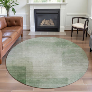 HomeRoots 8' Artichoke Green & Ivory Geometric Washable Round Rug – Durable, Stylish, UV Protected & Easy Care 692478
