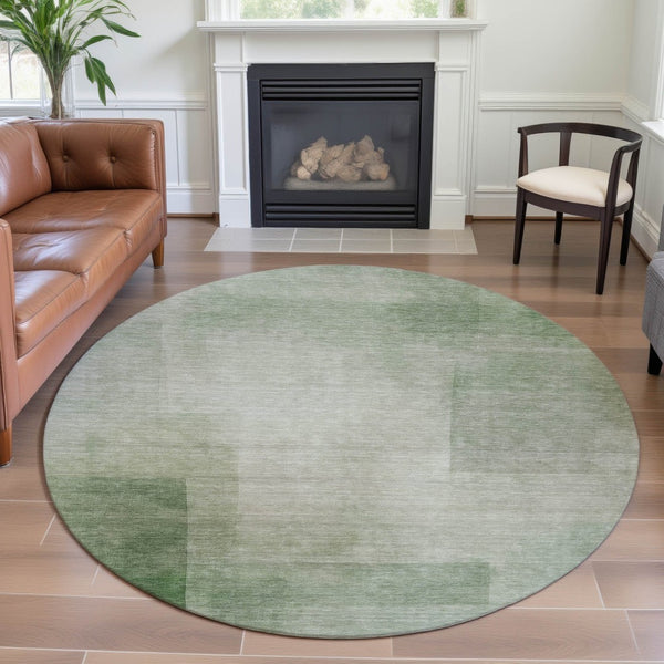 HomeRoots 8' Artichoke Green & Ivory Geometric Washable Round Rug – Durable, Stylish, UV Protected & Easy Care 692478