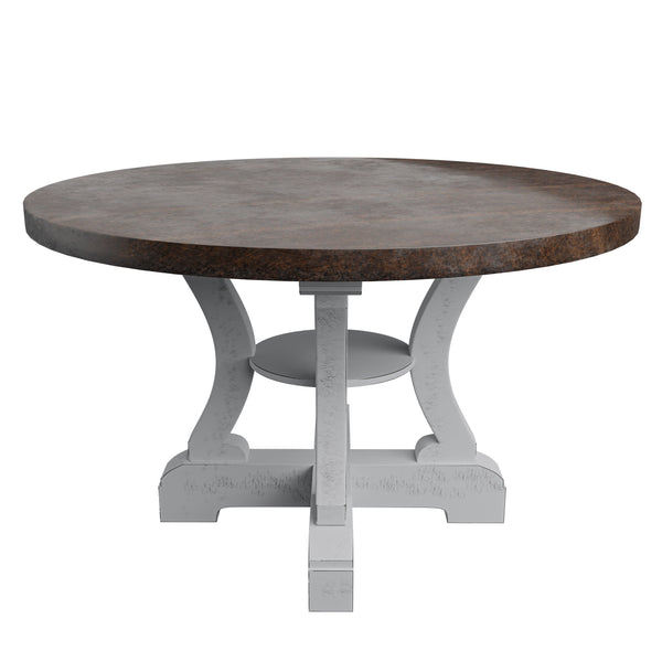 English Elm White Round Dining Table 54" Dia x30" Distress Painted Wood, Elegant Classic Design, Easy Assembly B011P288747