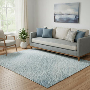 HomeRoots 5' Blue and Ivory Geometric Area Rug - Washable, UV Protected, Stain Resistant for Modern Spaces 692483