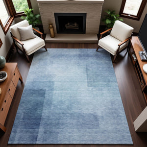 HomeRoots 5' Blue and Ivory Geometric Area Rug - Washable, UV Protected, Stain Resistant for Modern Spaces 692483