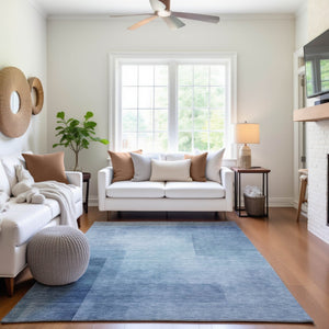 HomeRoots 5' Blue and Ivory Geometric Area Rug - Washable, UV Protected, Stain Resistant for Modern Spaces 692483