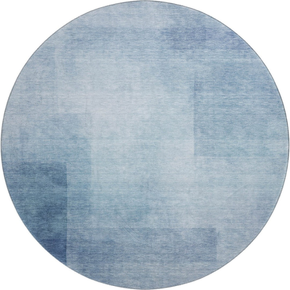 HomeRoots 8' Round Blue and Ivory Geometric Rug - Durable, Washable, UV-Protected, Perfect for Family Homes! 692484