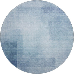 HomeRoots 8' Round Blue and Ivory Geometric Rug - Durable, Washable, UV-Protected, Perfect for Family Homes! 692484