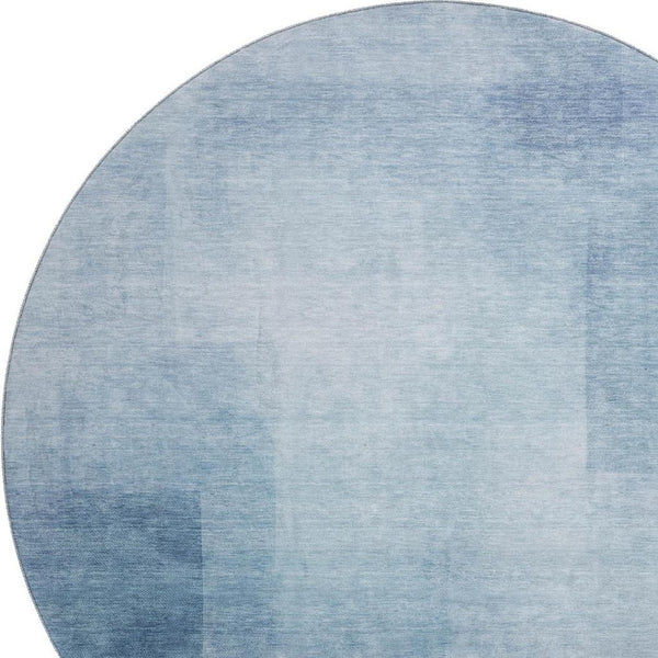 HomeRoots 8' Round Blue and Ivory Geometric Rug - Durable, Washable, UV-Protected, Perfect for Family Homes! 692484