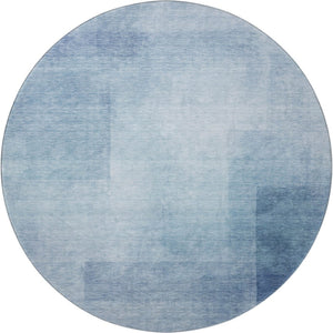HomeRoots 8' Round Blue and Ivory Geometric Rug - Durable, Washable, UV-Protected, Perfect for Family Homes! 692484