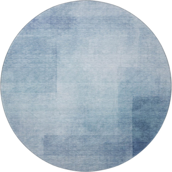 HomeRoots 8' Round Blue and Ivory Geometric Rug - Durable, Washable, UV-Protected, Perfect for Family Homes! 692484