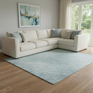 HomeRoots 8' Blue and Ivory Geometric Area Rug - Washable, UV Protected, Durable, Perfect for High-Traffic Rooms 692485